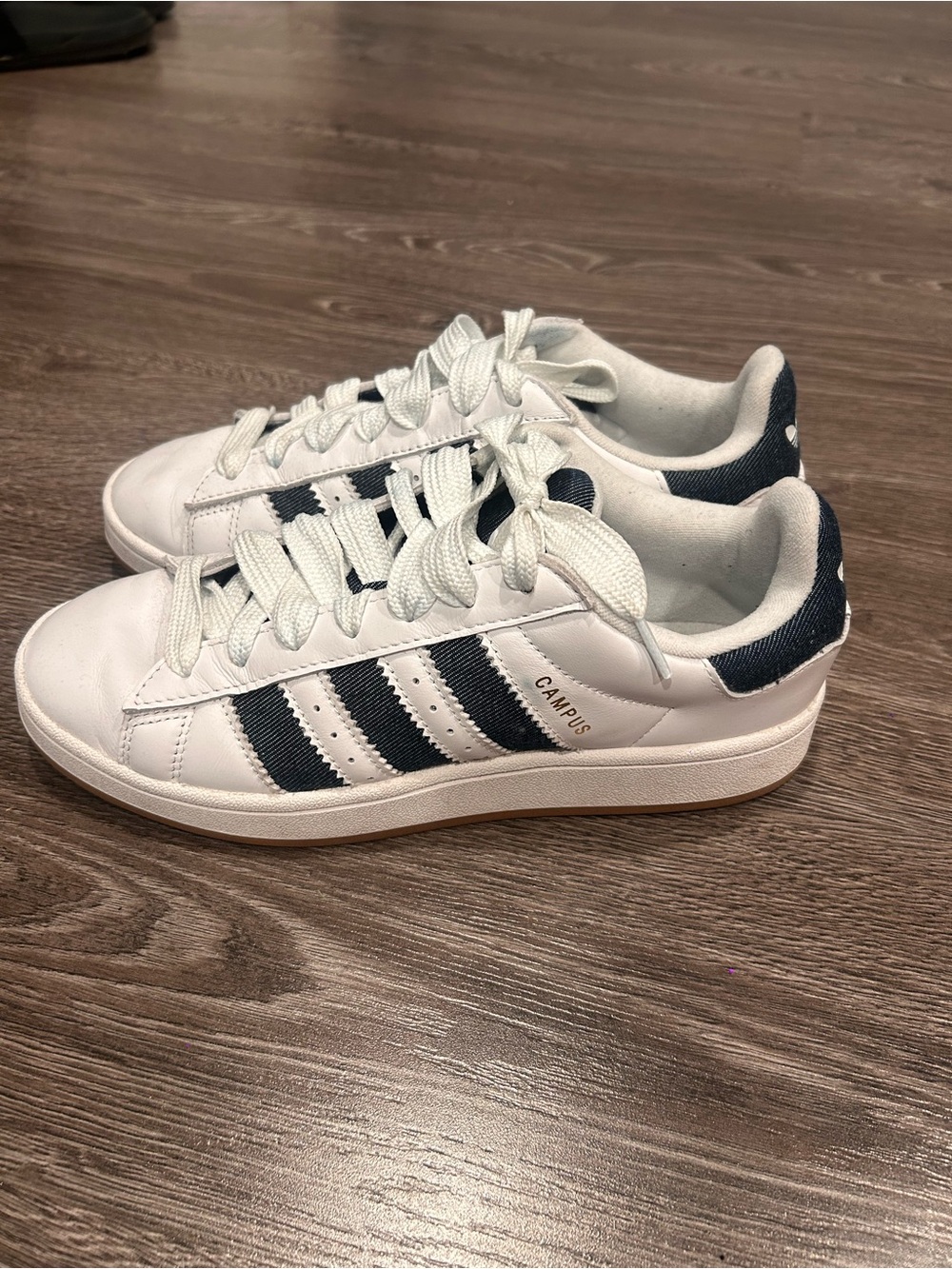 adidas Kids White Sneakers with Navy Stripes